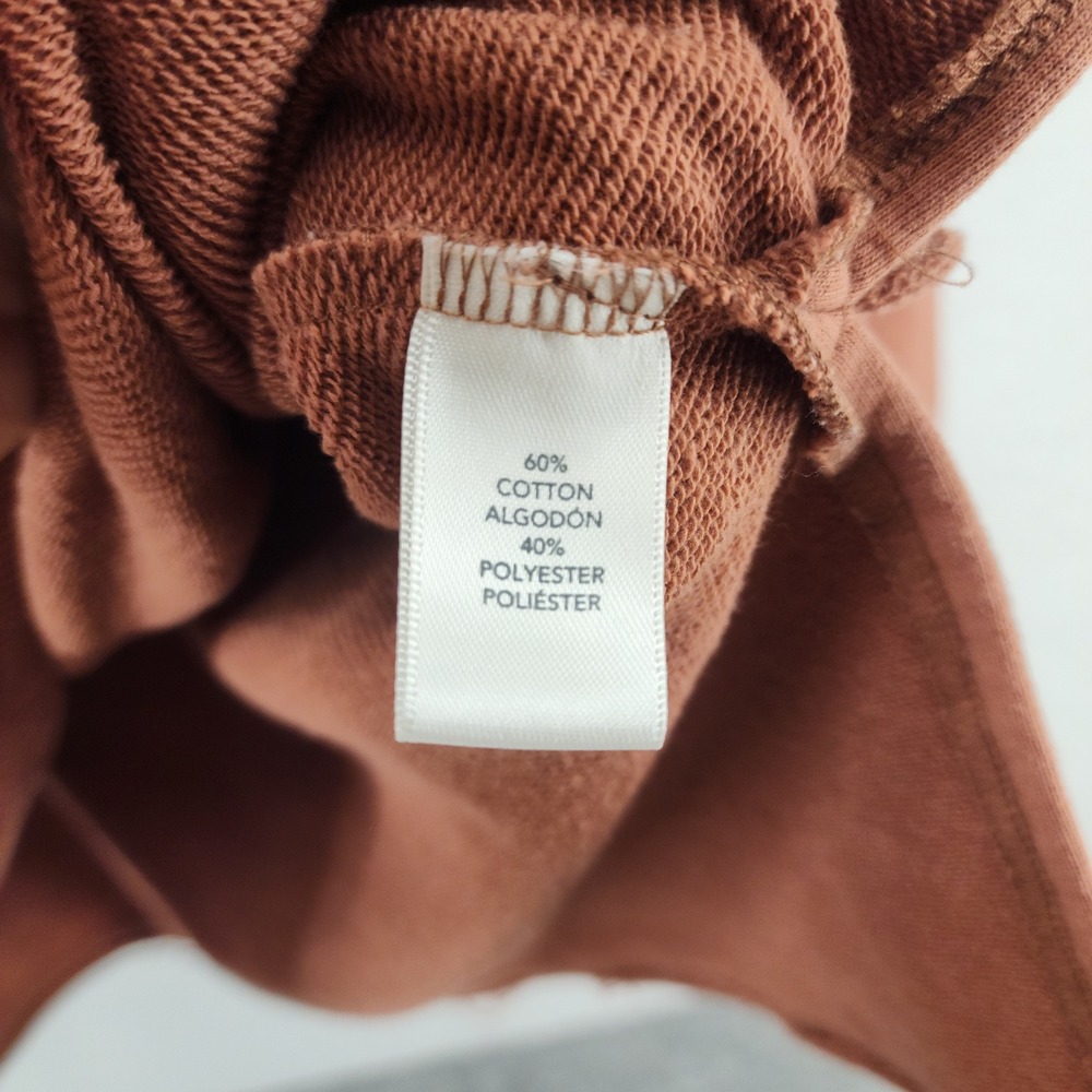BKE Small | Womens Rust Brown Cream Colorblock Raw Hem Hoodie Sweatshirt - Picture 3 of 5